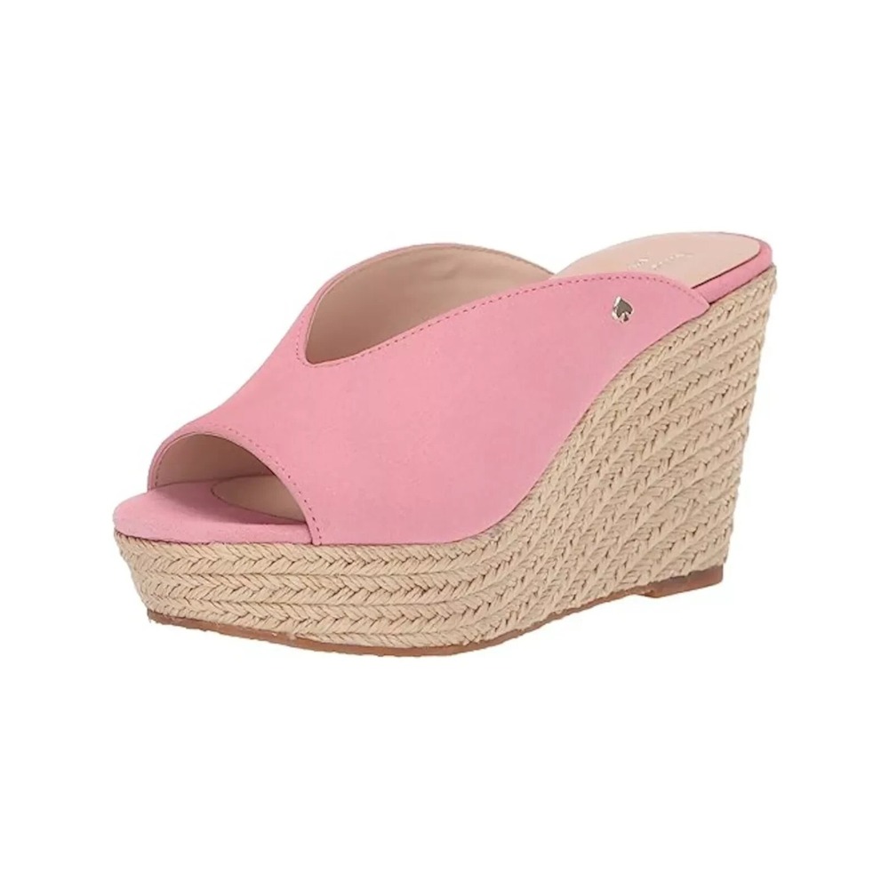 New Kate Spade Thea Platform Wedge Espadrilles Suede Sandals Shoes 6.5 Pink